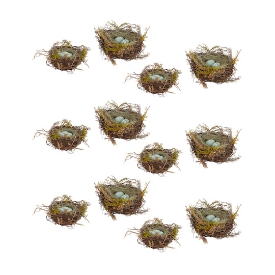 Twig Bird Nests with Eggs Set